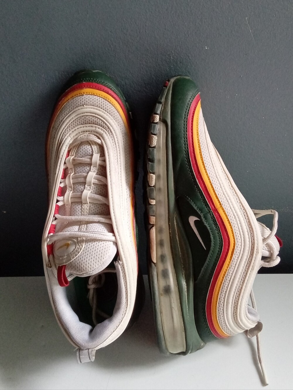 Nike Air Max 97 Multi Color Green Yellow Red White‎ Sneakers 921826-101 Mens - Picture 7 of 9